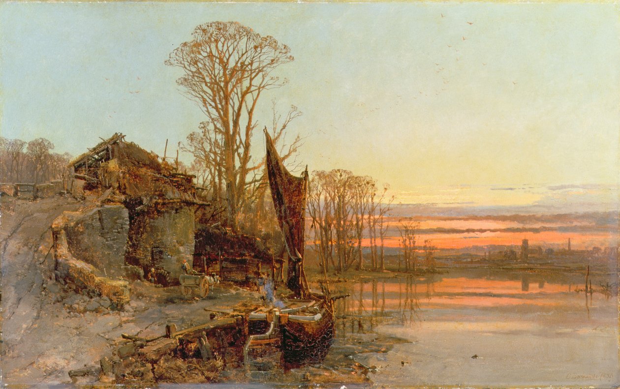 Tájkép romos házikóval naplementében, 1898 alkotó: Charles Branwhite