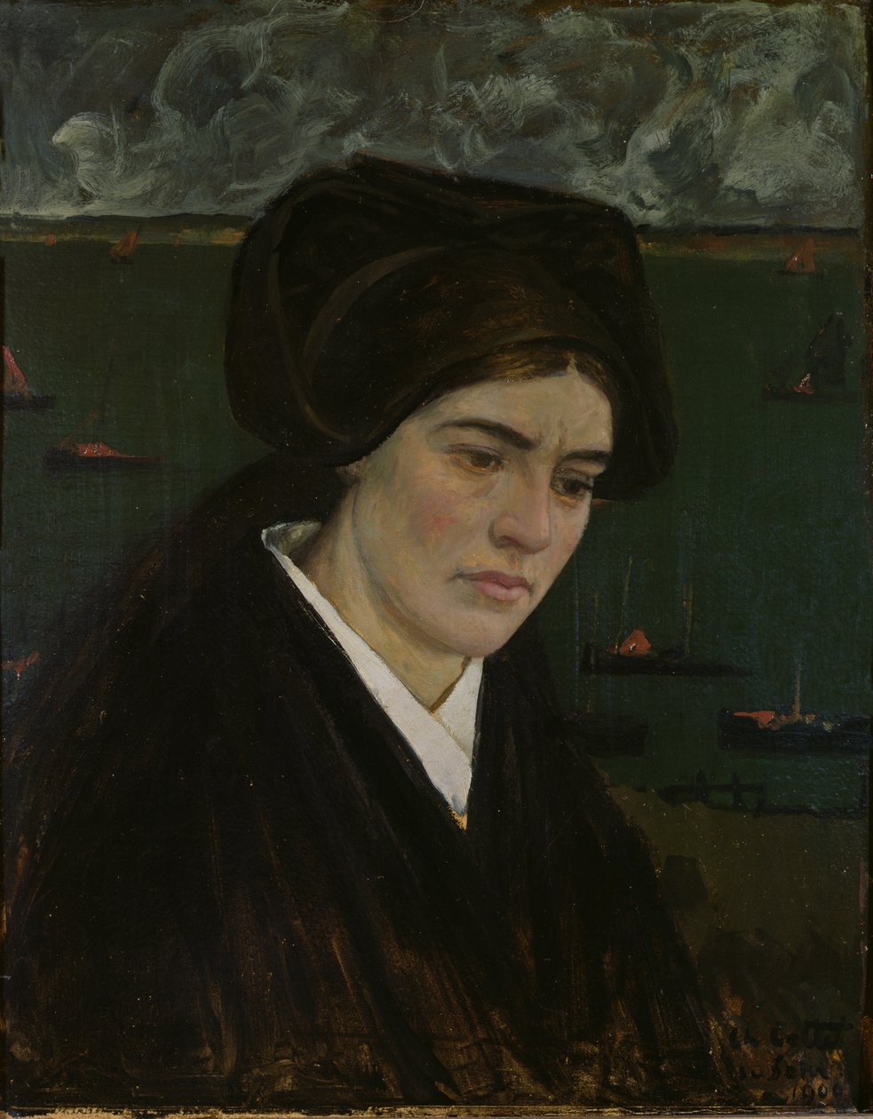 Fiatal nő Ile de Seinben, 1909 (olaj a kártyán) alkotó: Charles Cottet