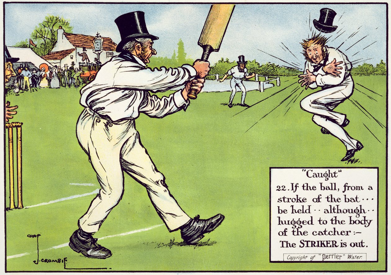 Caught (22), az 1910-ben megjelent „Laws of Cricket”-ből alkotó: Charles Crombie