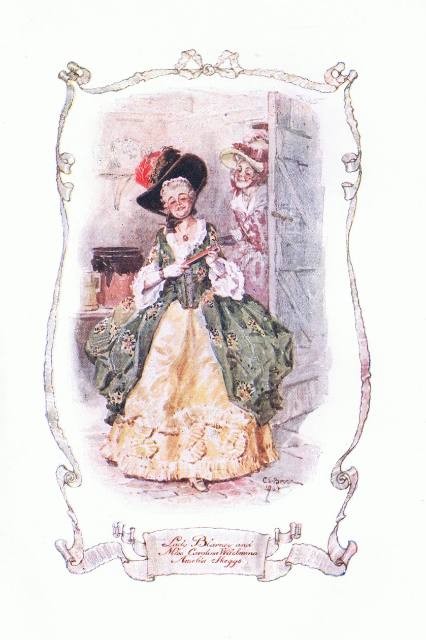 Lady Blarney és Miss Carolina Wilhelmina és Amelia Skeggs a J M Dent & Son Ltd. által kiadott The Vicar of Wakefieldből, 1920-as évek alkotó: Charles Edmund Brock
