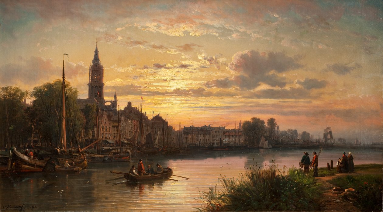 Holland naplemente jelenet, 1873 alkotó: Charles Euphrasie Kuwasseg