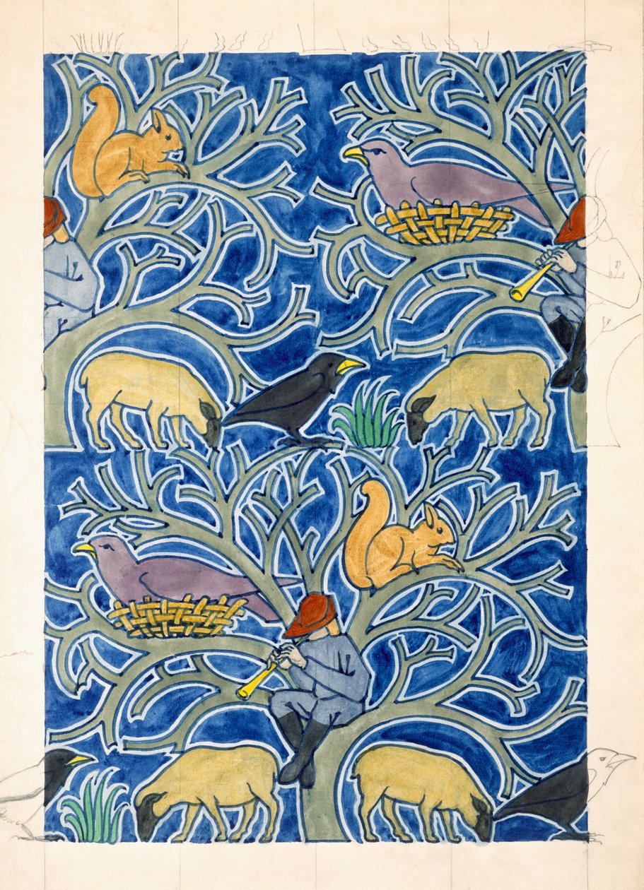 Pied Piper of the Animals (wc és ceruza papíron) alkotó: Charles Francis Annesley Voysey