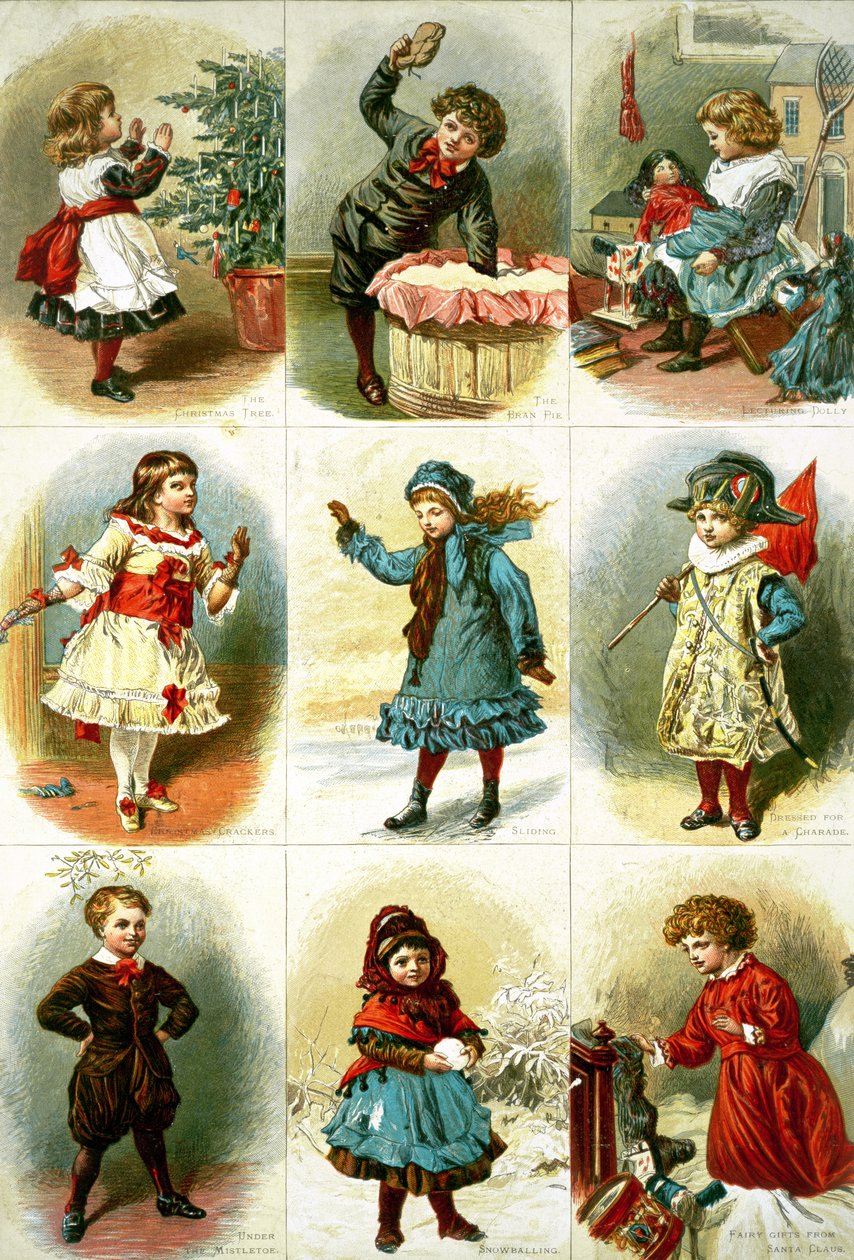 Különféle gyermekfoglalkozásokat ábrázoló karácsonyi képeslapok, kocsma. Leighton Bros., 1882 alkotó: Charles J. Staniland