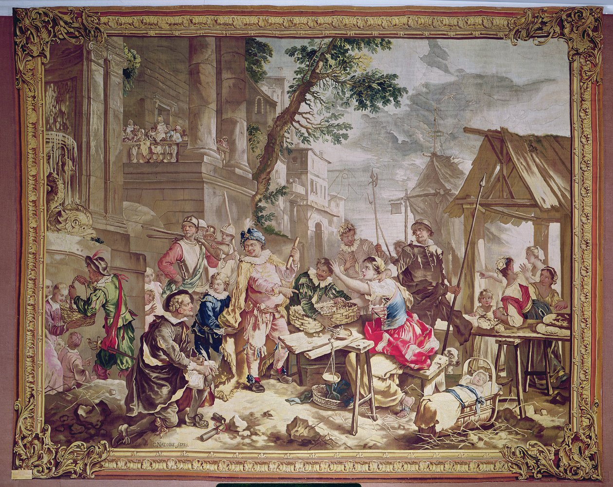Sancho Panza és a diókereskedő, Don Quijote történetéből, Beauvais Műhely, 1735 (gobelin) alkotó: Charles Joseph Natoire