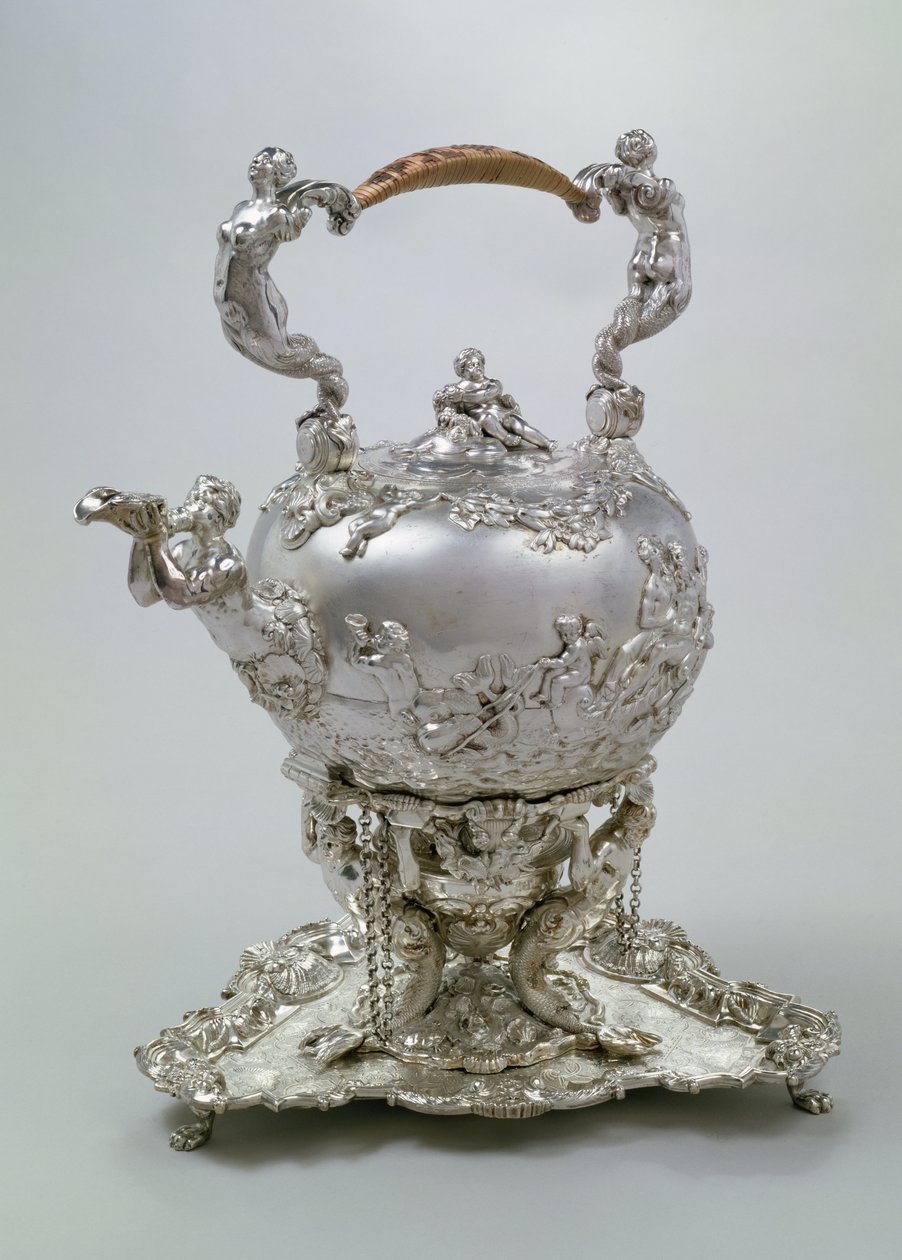 Teáskanna és állvány, C.Kandler, London, 1730 (ezüst) alkotó: Charles Kandler