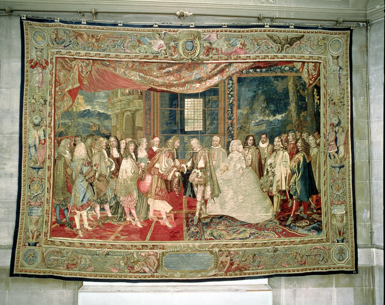 IV. Fülöp (1605-65) spanyol és XIV. Lajos (1638-1715) találkozója a fácánok szigetén (faliszőnyeg) alkotó: Charles Le Brun