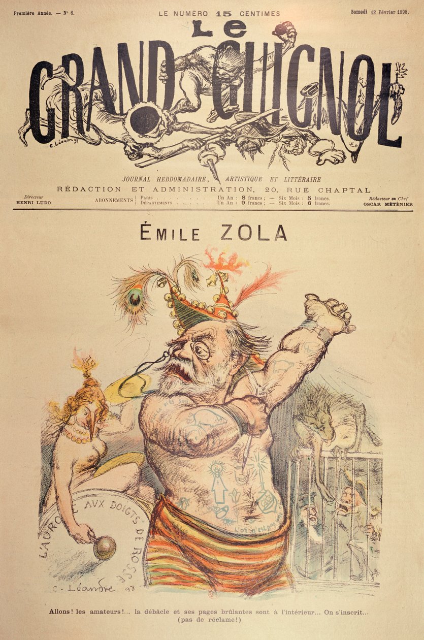 Emile Zola (1840-1902) karikatúrája a „Le Grand Guignol” címlapjára, 1898 alkotó: Charles Leandre