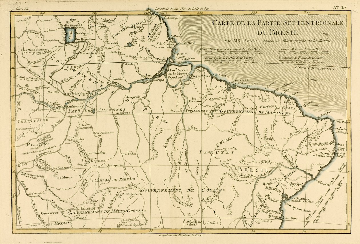 Észak-Brazília, Guillaume Raynal (1713-96) „A földgömb összes ismert részének atlasza” című művéből, J L Pellet, Genf, 1780 alkotó: Charles Marie Rigobert Bonne