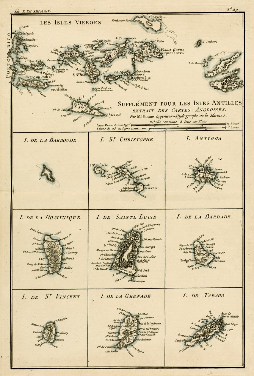 A Virgin-szigetek, Guillaume Raynal (1713-96) "Atlas de Toutes les Parties Connues du Globe Terrestre" című művéből, kiadó: J. L. Pellet, Genf, 1780. alkotó: Charles Marie Rigobert Bonne