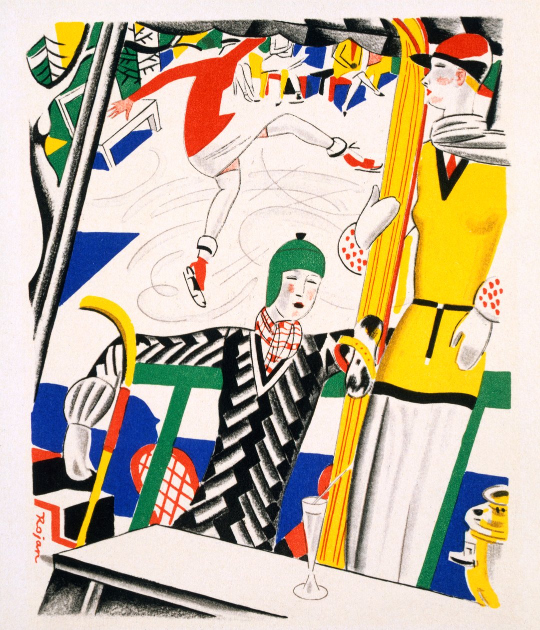 Szánkózás, 1920 körül (sablon papíron) alkotó: Charles Martin