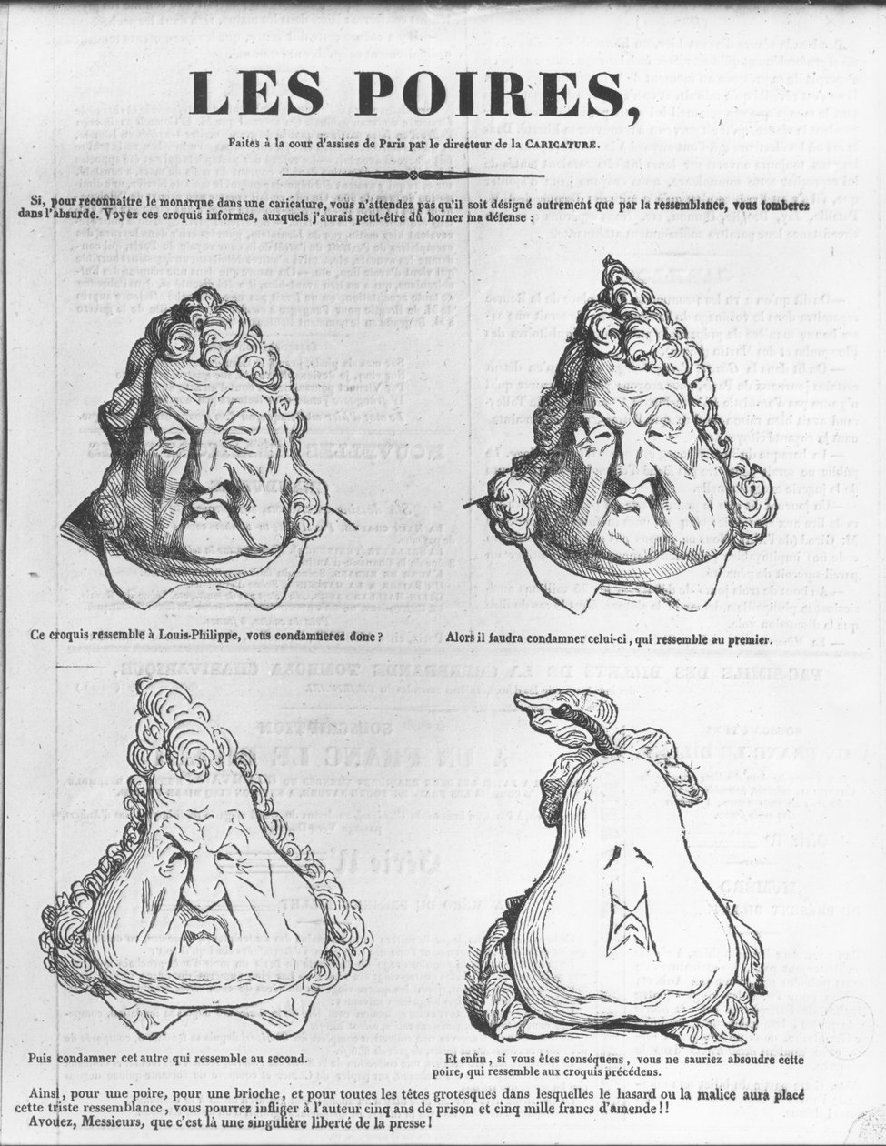 Les Poires, Lajos Fülöp király (1773-1850) karikatúrája a „Le Charivari”-ból alkotó: Charles Philipon