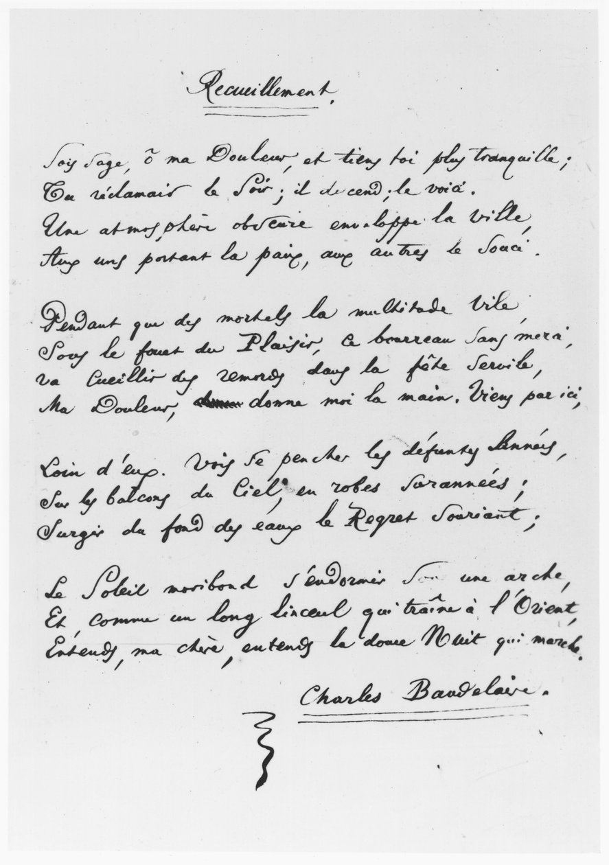 „Emlékezés”, dedikált szonett, 1861 alkotó: Charles Pierre Baudelaire