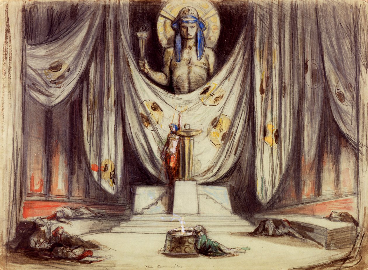 Tervezés Aiszkhülosz számára: Eumenidészek, 1919 körül (ceruza és WC papíron) alkotó: Charles Ricketts