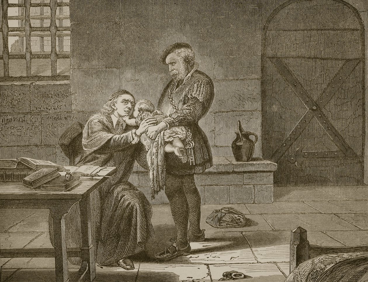 Laurence Saunders, a mártír búcsúzik gyermekétől, Butterworth és Heath vésette alkotó: Charles West Cope