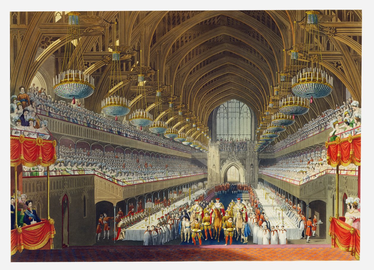 The Royal Banquet, First Course, IV. György király (1762-1830) 1821. július 19-i koronázását ünneplő albumról, William James Bennett (1787-1844) metszetével, 1824-ben megjelent alkotó: Charles Wild