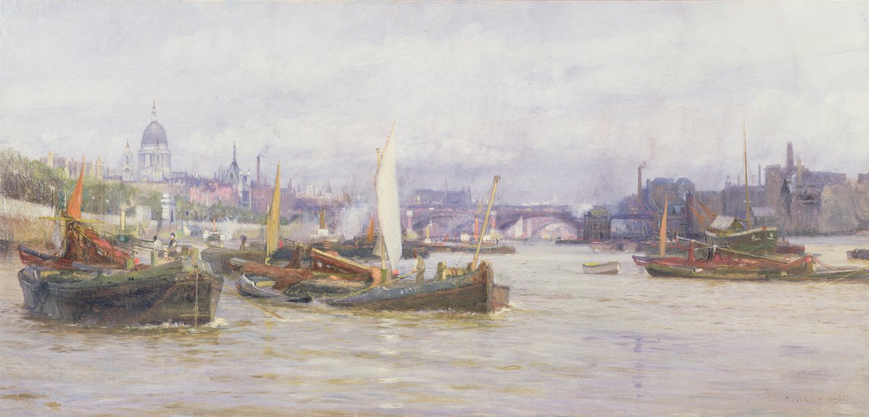 Szállítás a Temzén alkotó: Charles William Wyllie