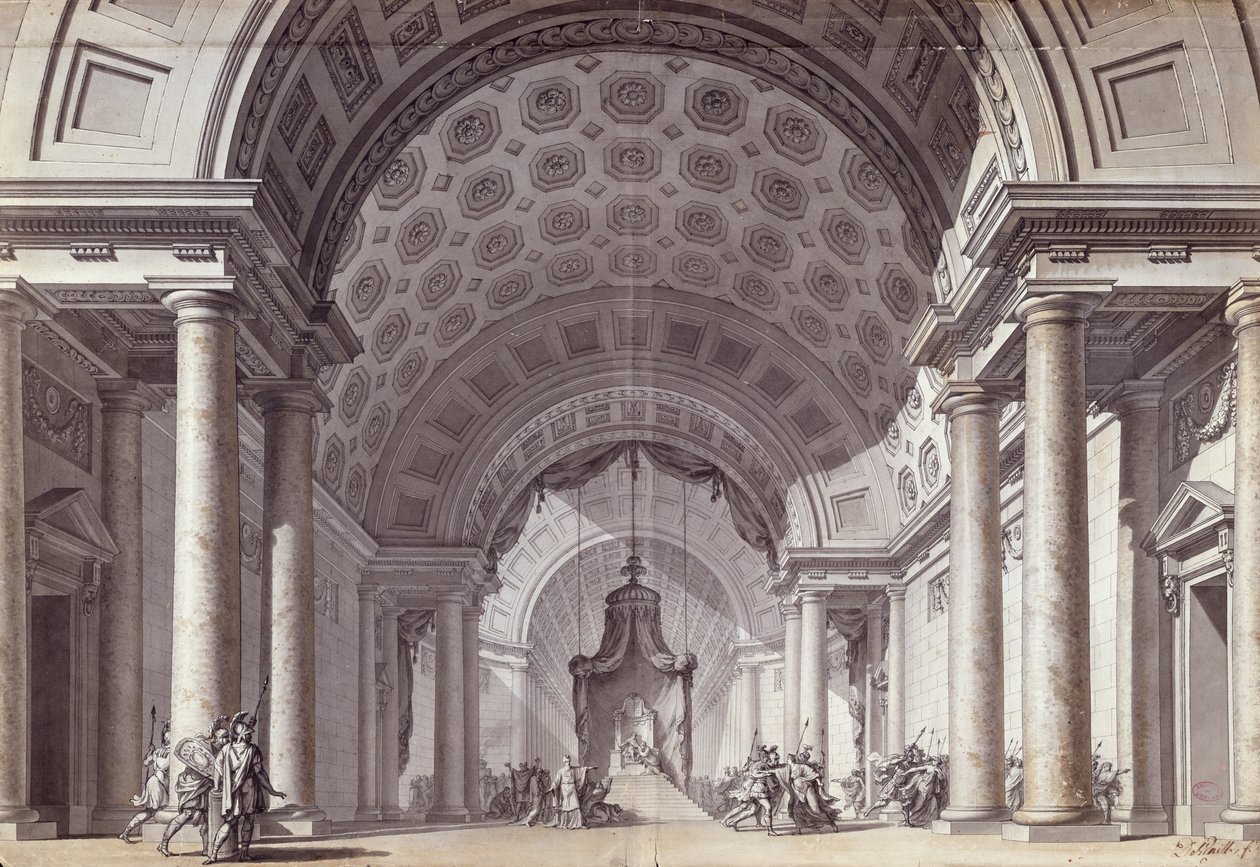 Jean Racine „Athalie” díszletterve, 1780 körül (toll és tinta mosás papíron) alkotó: Charles de Wailly