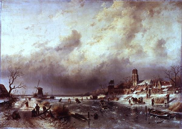 Befagyott folyó jelenet alkotó: Charles Henri Joseph Leickert