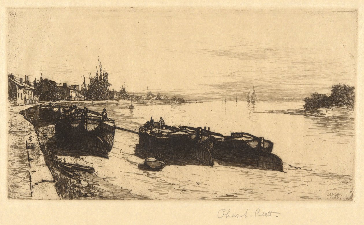 Sárcsónakok a Temzén alkotó: Charles A. Platt