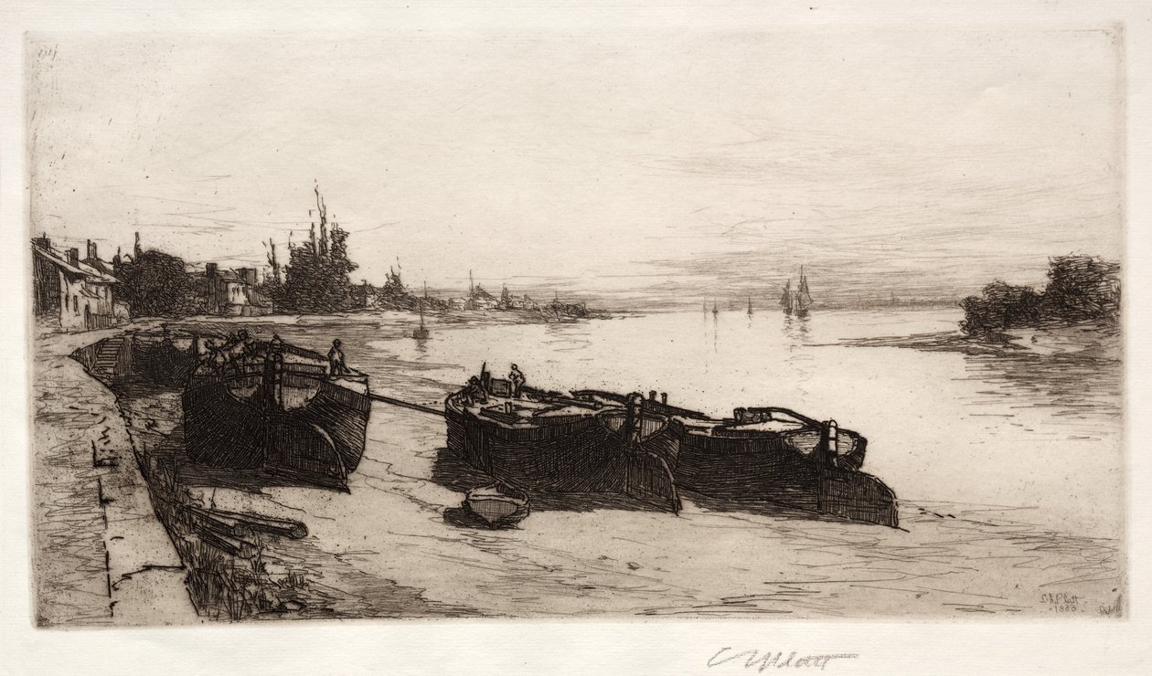 Sárcsónakok a Temzén, 1883. alkotó: Charles Adams Platt