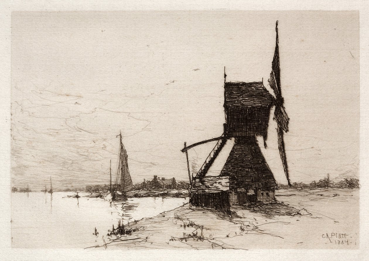 Szélmalom a part mentén, 1884. alkotó: Charles Adams Platt