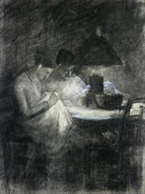 A varrónők (szén és fehér kréta) alkotó: Charles Angrand