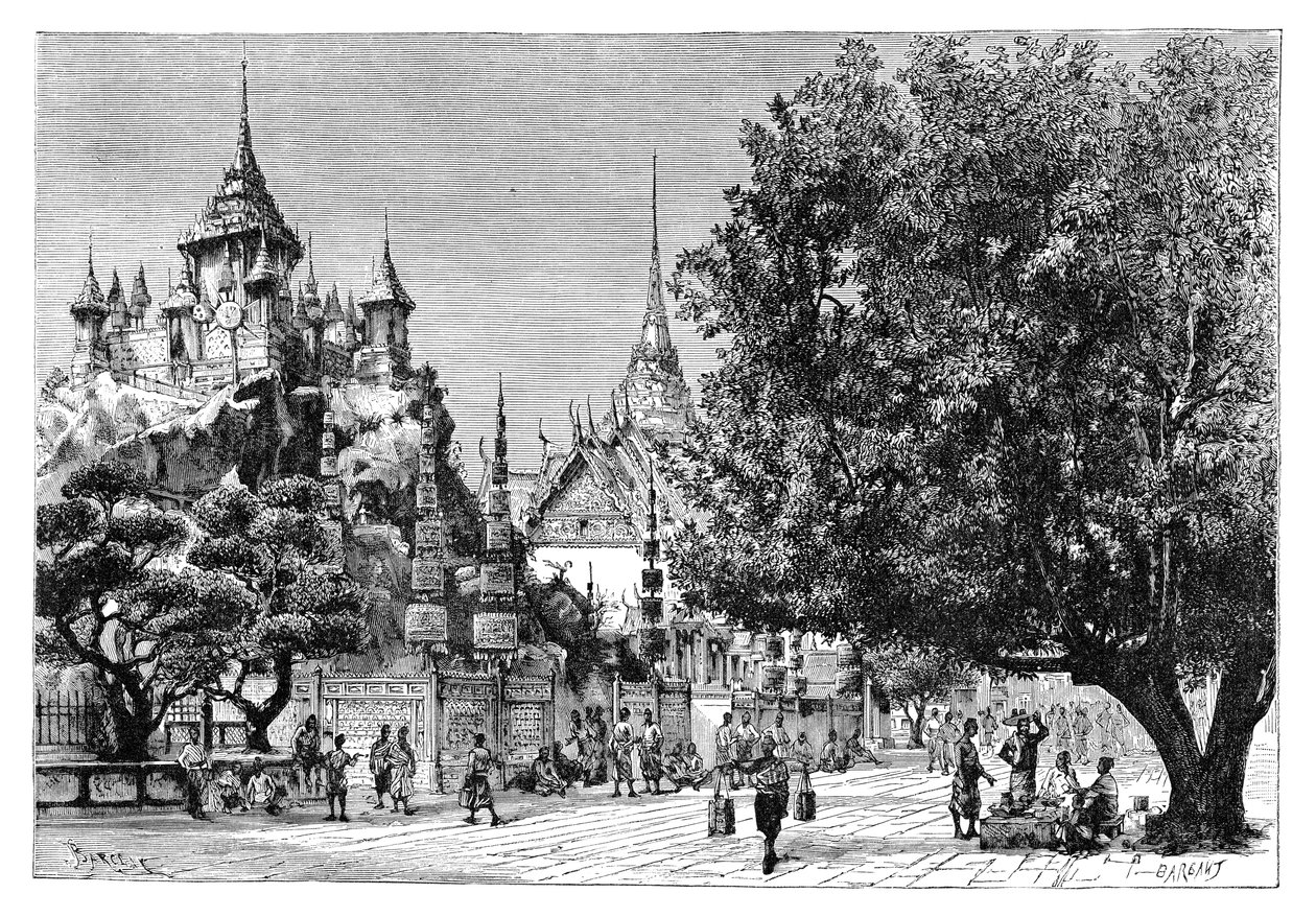 Egy utca Bangkokban, Thaiföldön, 1895-ben. alkotó: Charles Barbant