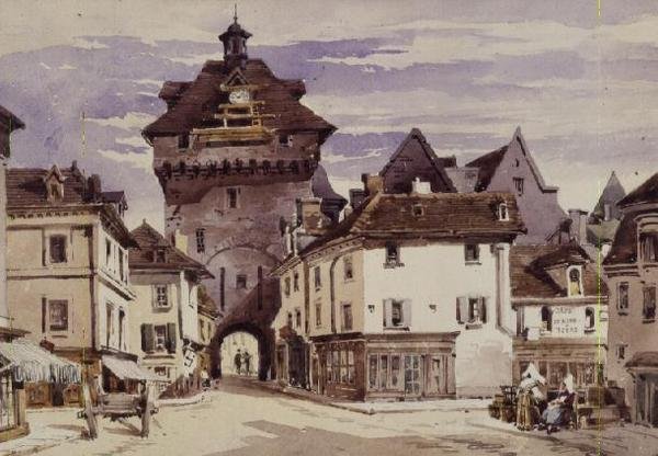Utcai jelenet a franciaországi Loches-ban (nyomtatott) alkotó: Charles Claude Pyne