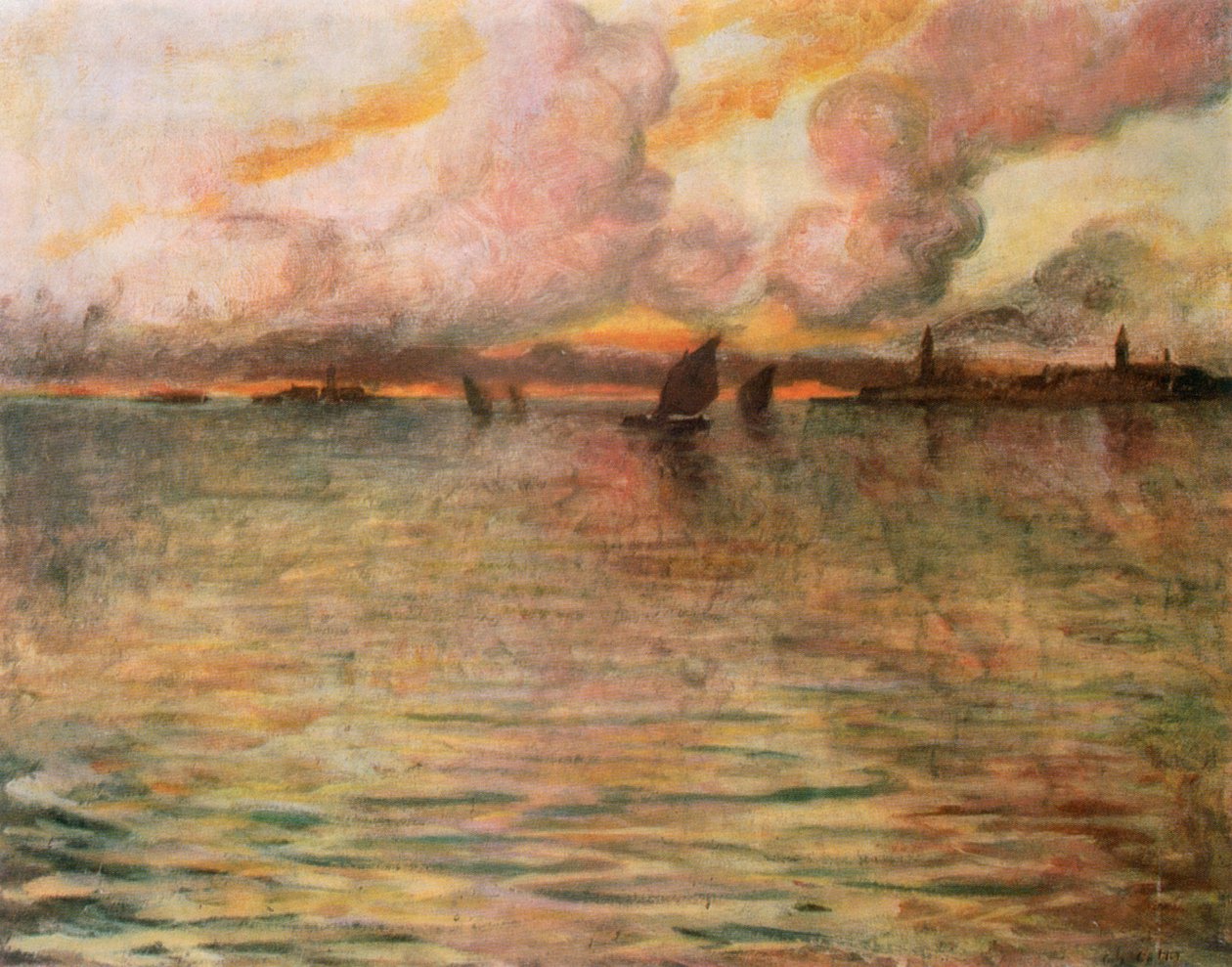 Tengeri panoráma távoli kilátással Velencére, 1896 alkotó: Charles Cottet