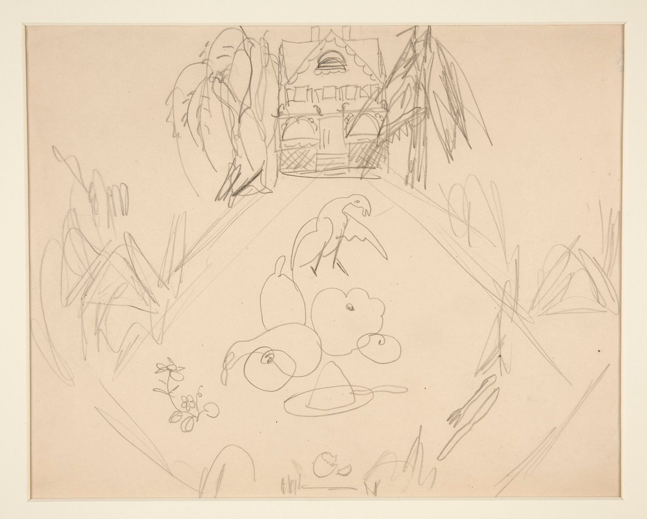 Cím nélkül [galambok, gyümölcsök, zöldségek, ház, írásos feljegyzések] alkotó: Charles Demuth
