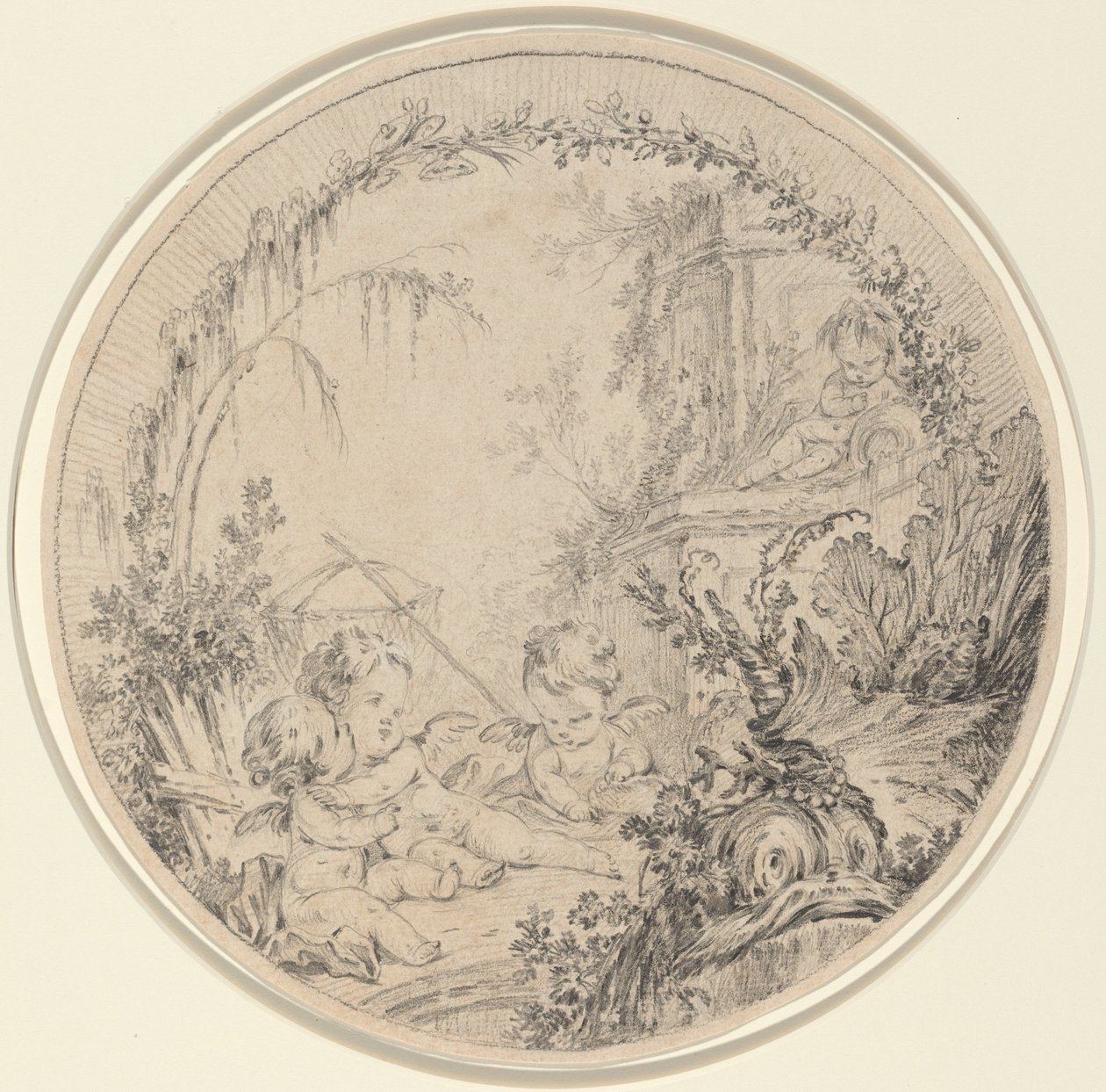Három putti halászhálóval alkotó: Charles Eisen