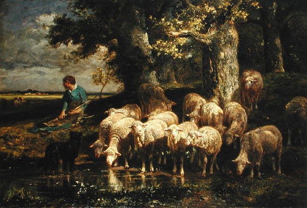 Pásztorlány a nyájával alkotó: Charles Emile Jacque