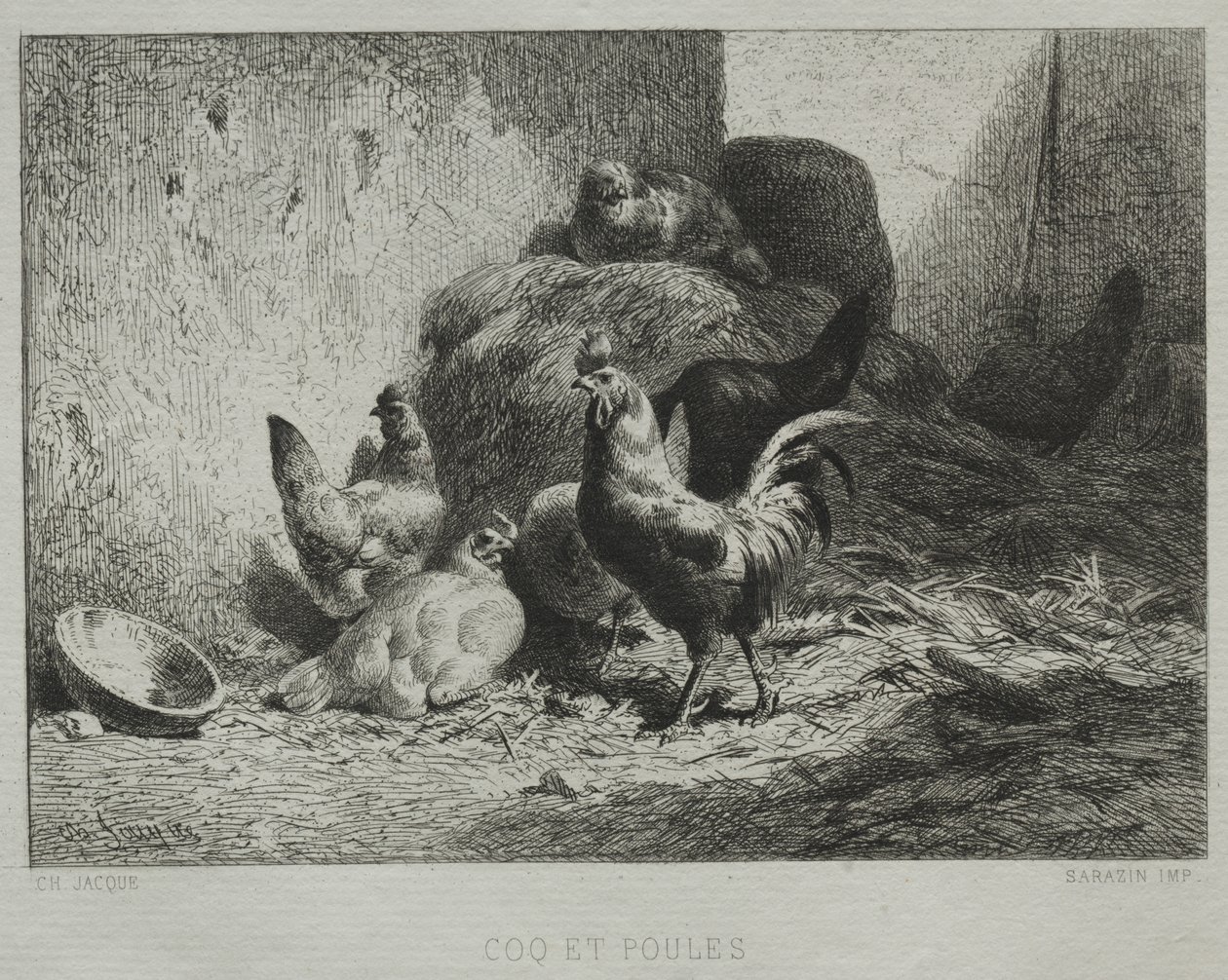 Kakas és tyúkok alkotó: Charles Emile Jacque
