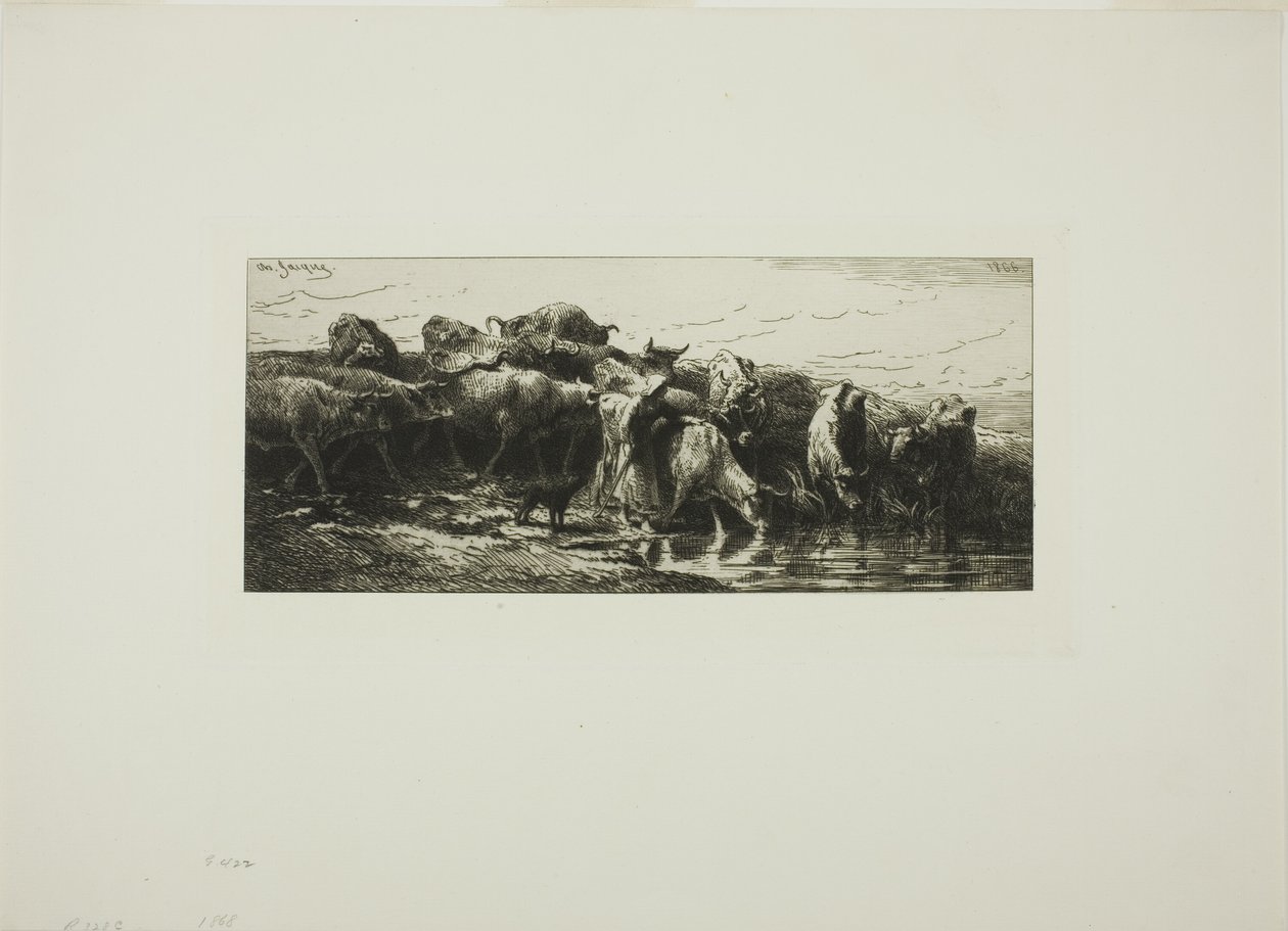 Tehenek isznak a folyóból alkotó: Charles Emile Jacque