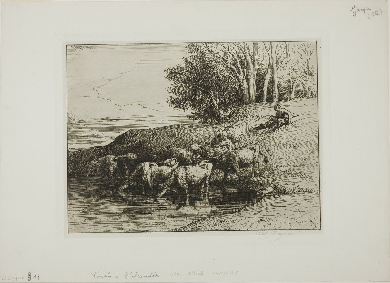 Tehenek az itatóhelyen alkotó: Charles Emile Jacque
