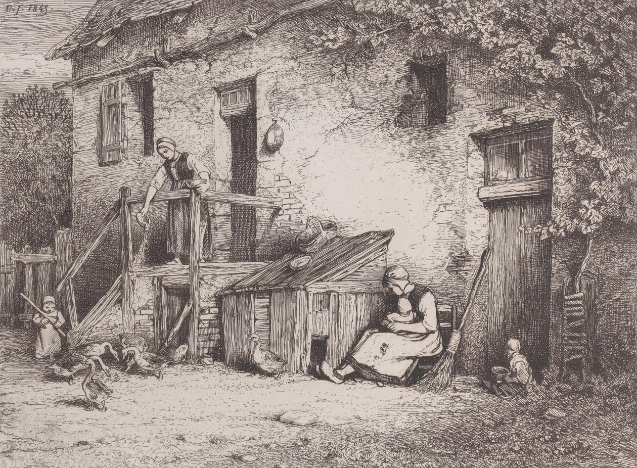 A ház előtt, 1845. alkotó: Charles Emile Jacque