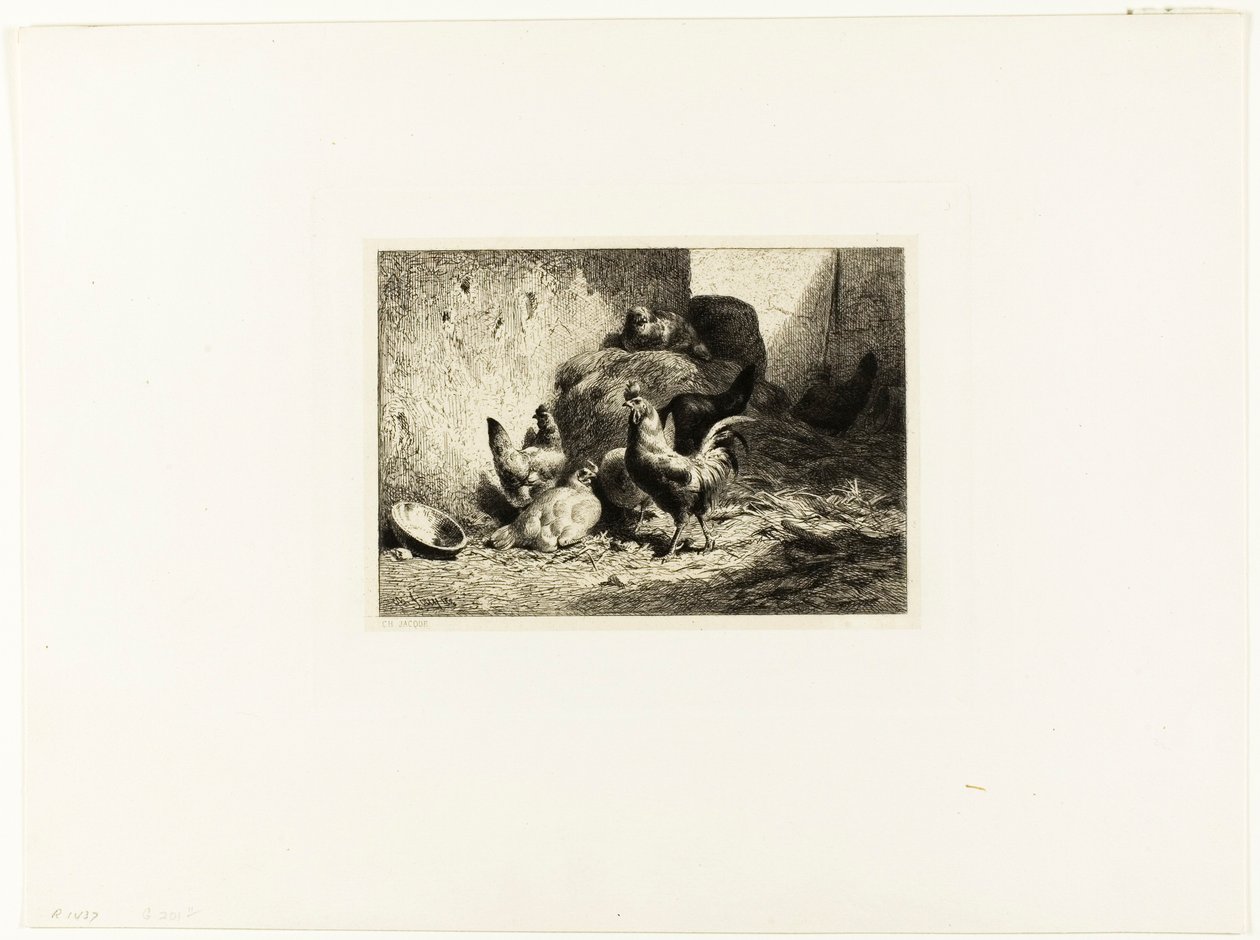 Kakas és tyúkok alkotó: Charles Emile Jacque