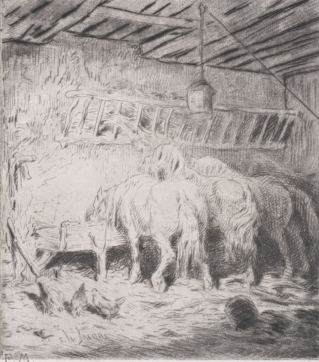 Istálló, 1848. alkotó: Charles Emile Jacque