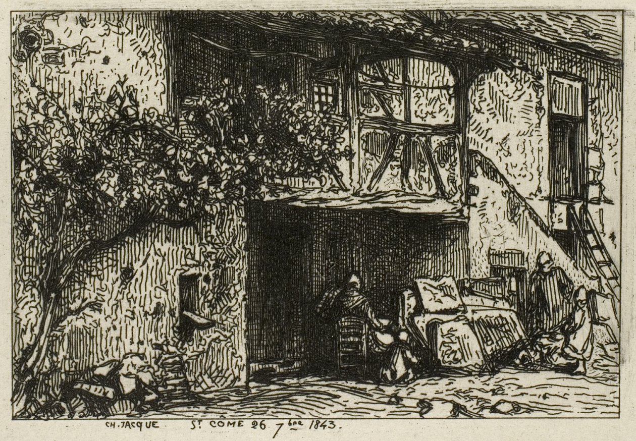 Lépcső a ház előtt alkotó: Charles Emile Jacque