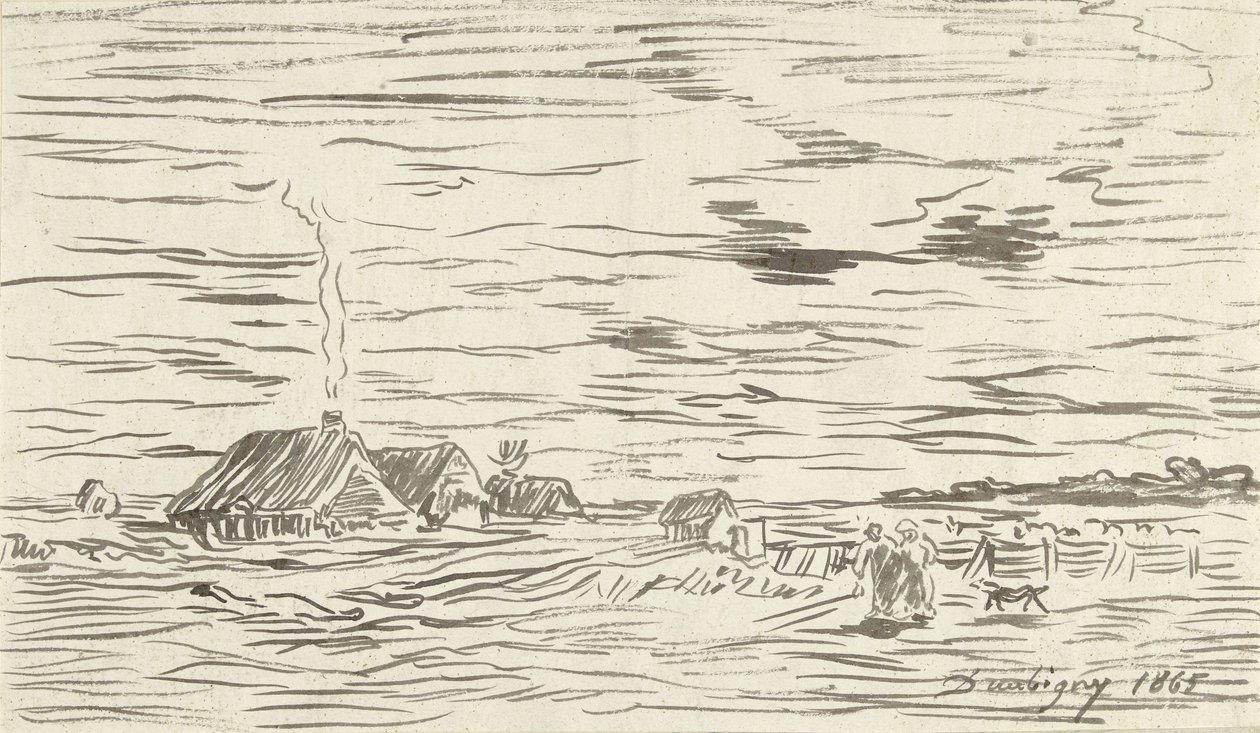 Parasztházak sík területen alkotó: Charles Francois Daubigny