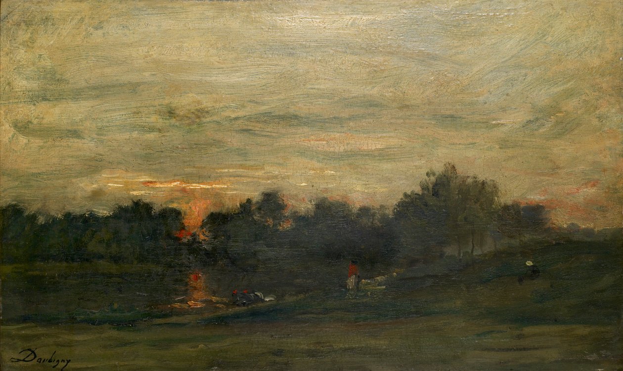 Tájkép: Naplemente, 19. század közepe alkotó: Charles Francois Daubigny