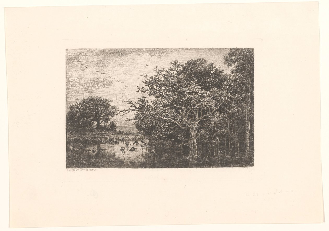 Moeras találkozott ooievaars-szal A gólyamocsár alkotó: Charles Francois Daubigny