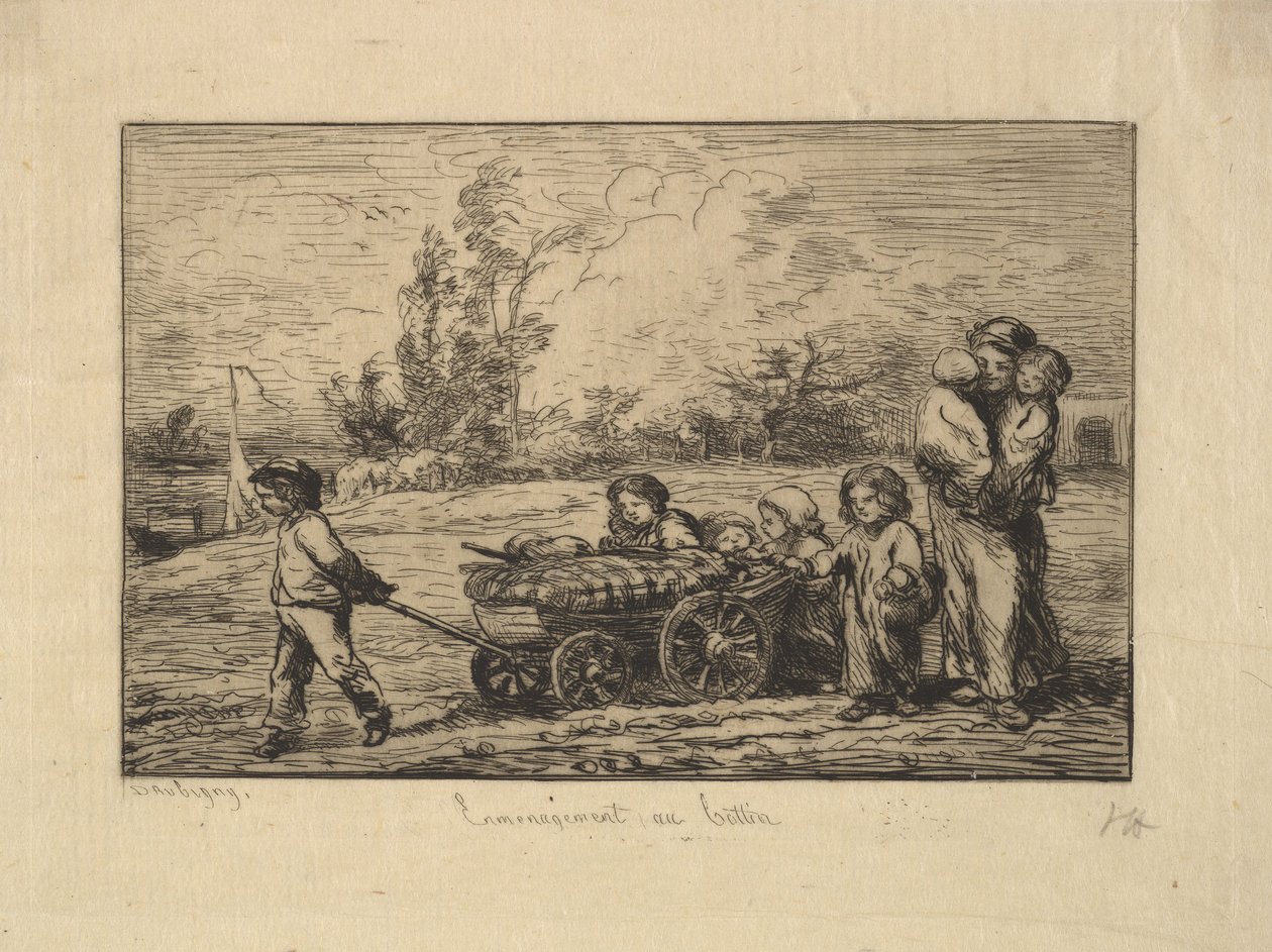 Beköltözés a csónakba, 1861. alkotó: Charles Francois Daubigny