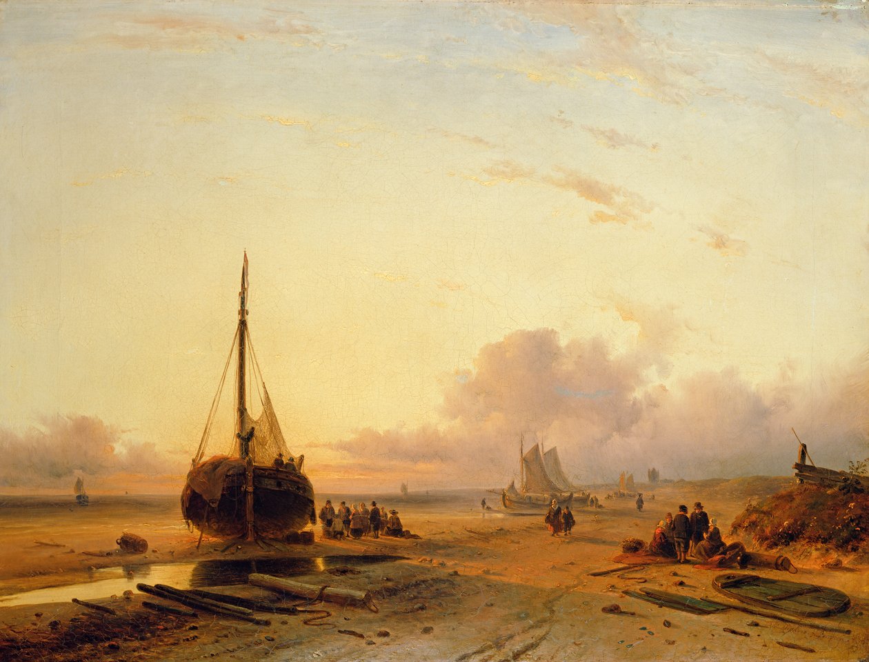 Tengerparti jelenet horgászcsónakokkal alkotó: Charles Henri Joseph Leickert