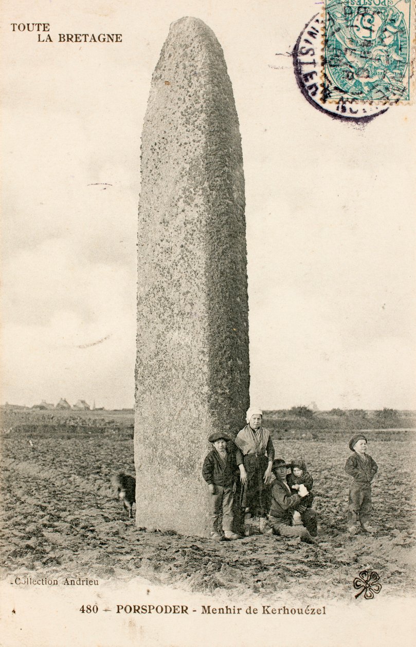 Régi képeslap/Menhir de Kerhouezel/Porspoder/Finistere/Bretagne/Franciaország alkotó: Augustus Kollner