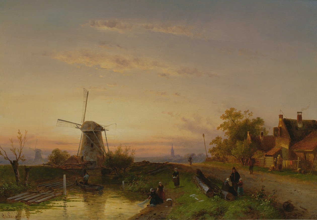 Szélmalom naplementében alkotó: Charles Henri Joseph Leickert
