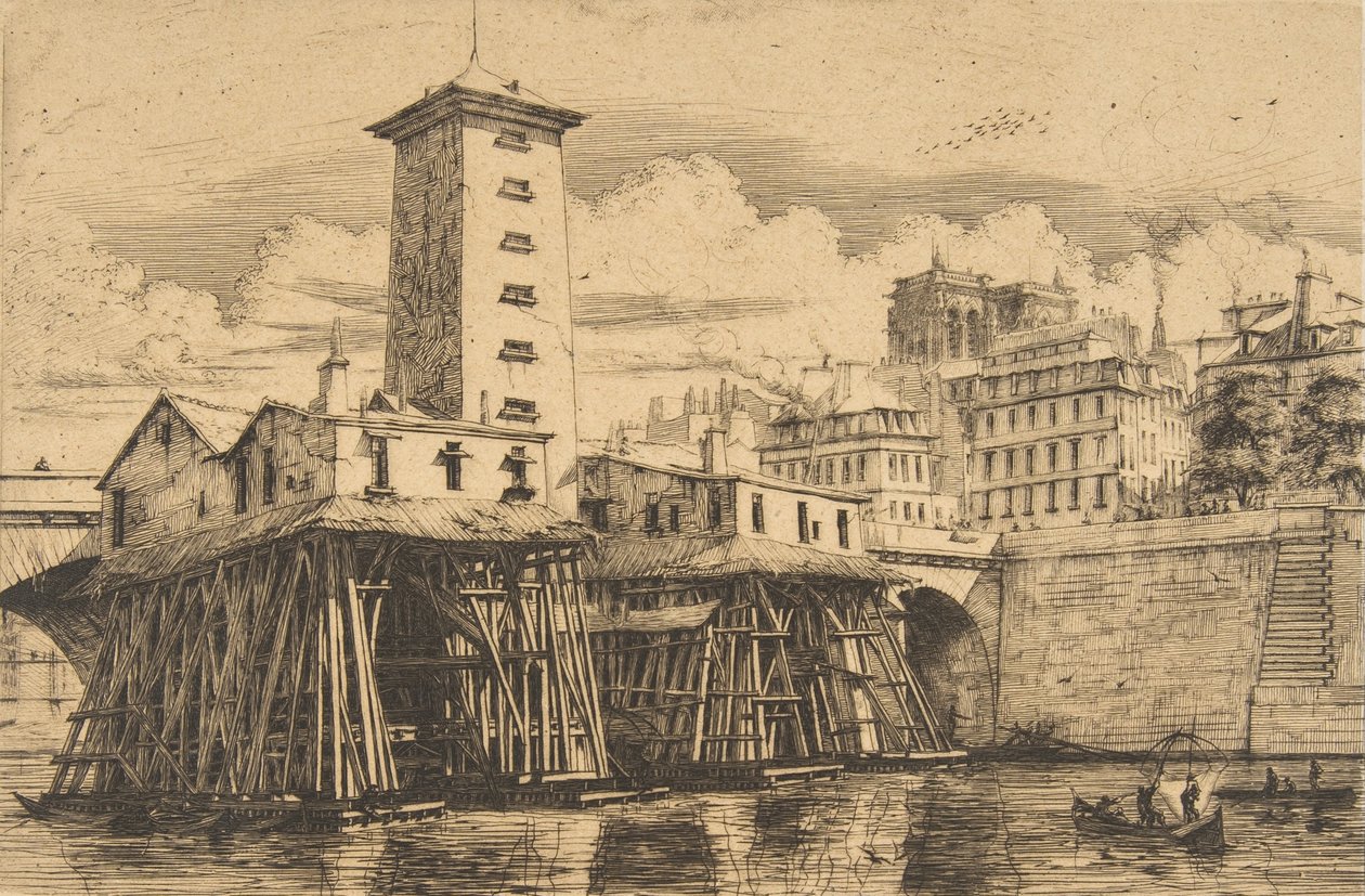 A Notre-Dame szivattyú, Párizs, 1852. alkotó: Charles Meryon