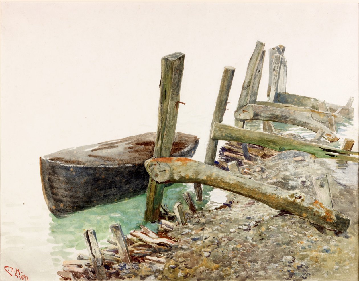 Dinghy közeledik a mólóhoz (testszín) alkotó: Charles Napier Hemy