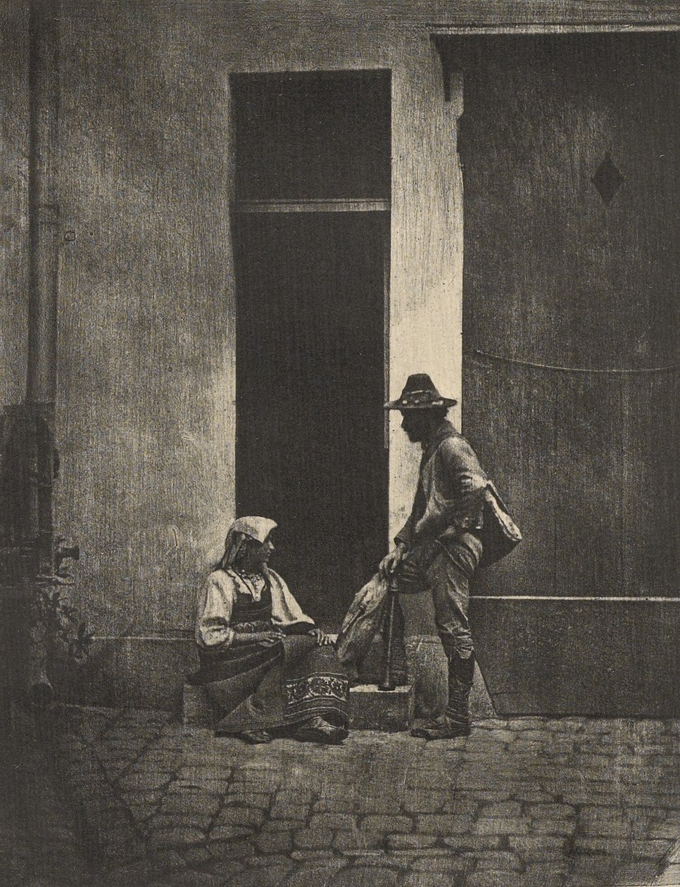 [Pifferari hazatér]. alkotó: Charles Nègre