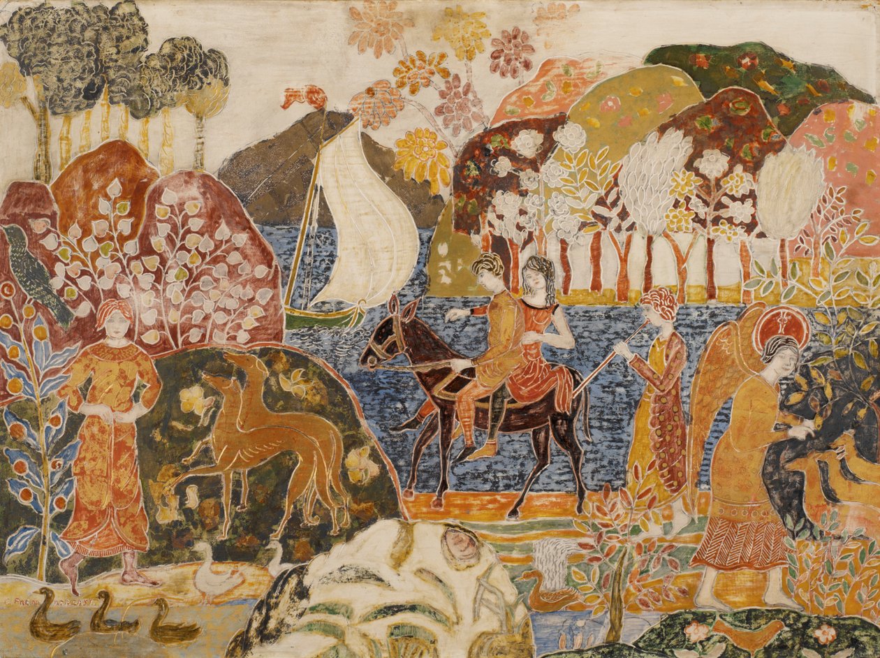 Pár az öszvéren (olaj, vászon) alkotó: Charles Prendergast